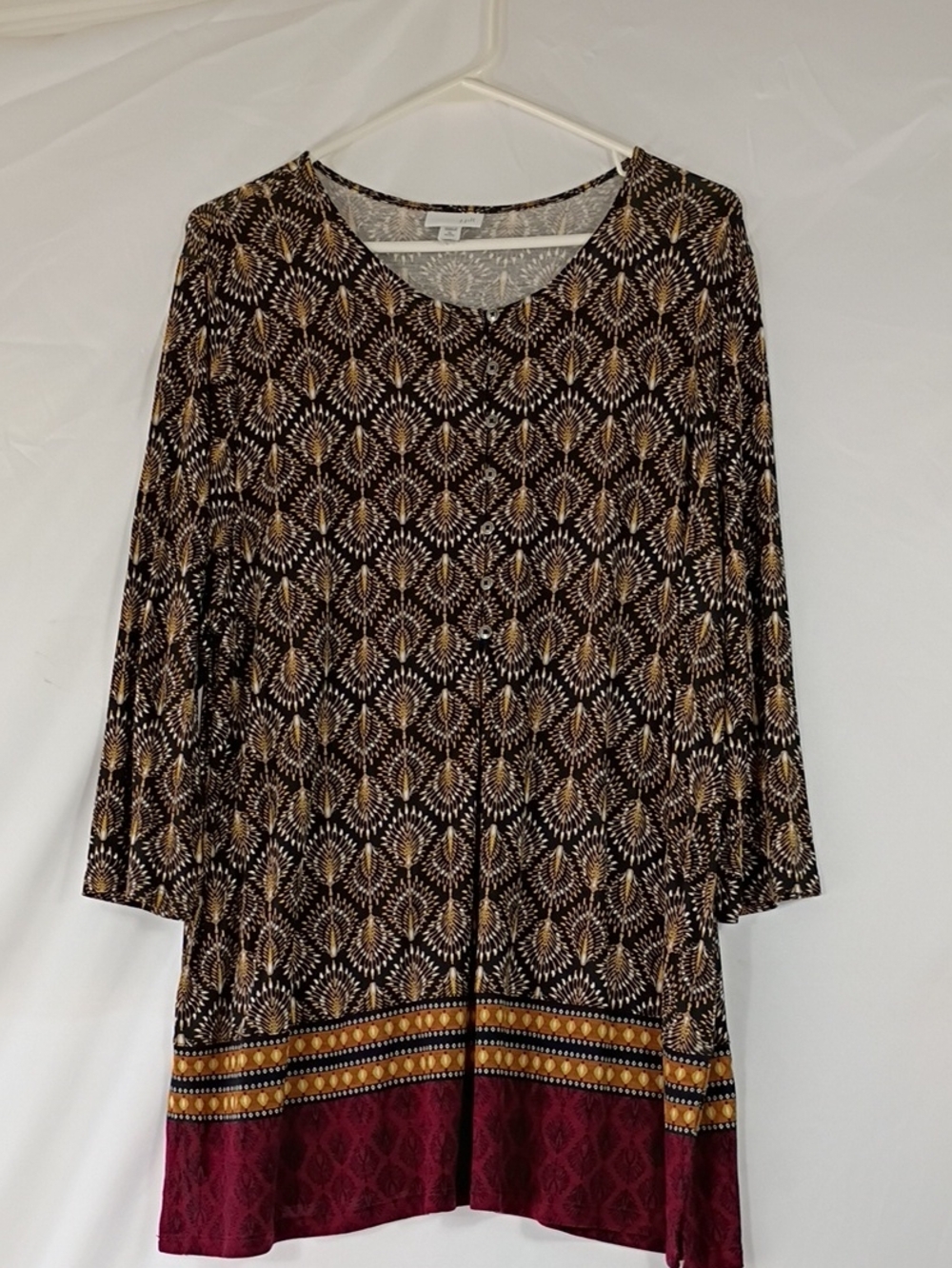 EUC J. Jill Multicolor Feather Fan Print 3/4 Sleeve Tunic Size XL Petite